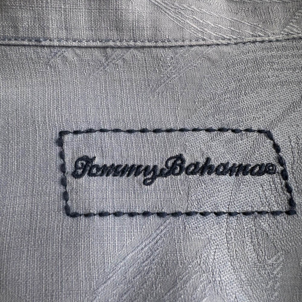 Tommy Bahama 109% Silk Camp Shirt Mens 4XB Blue Jacquard Leaf Short Sleeve - Picture 5 of 15